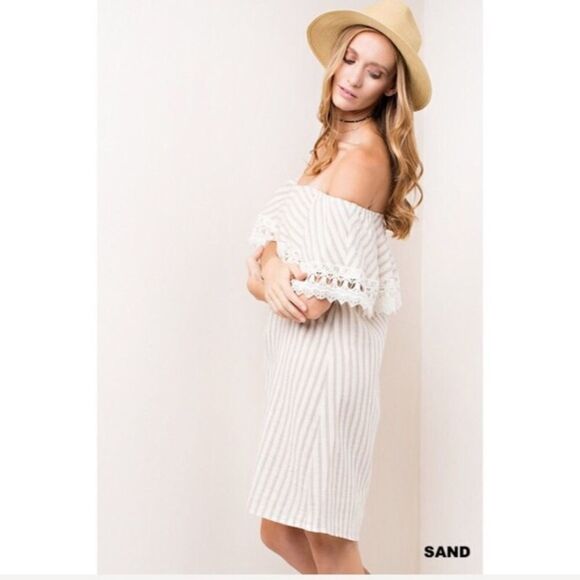 Sand Striped Crochet Detail Dress - Picture 4 of 6